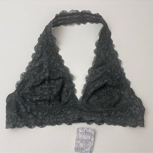 Free People Intimately Halter Bralette Gray Lace Boho Romantic Sz Medium NEW